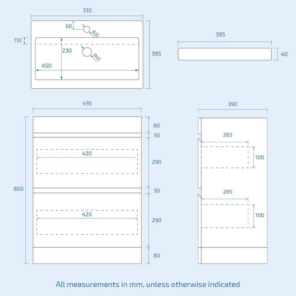 Alaska White Freestanding PVC 500mm 2 Drawers Vanity & WC Unit