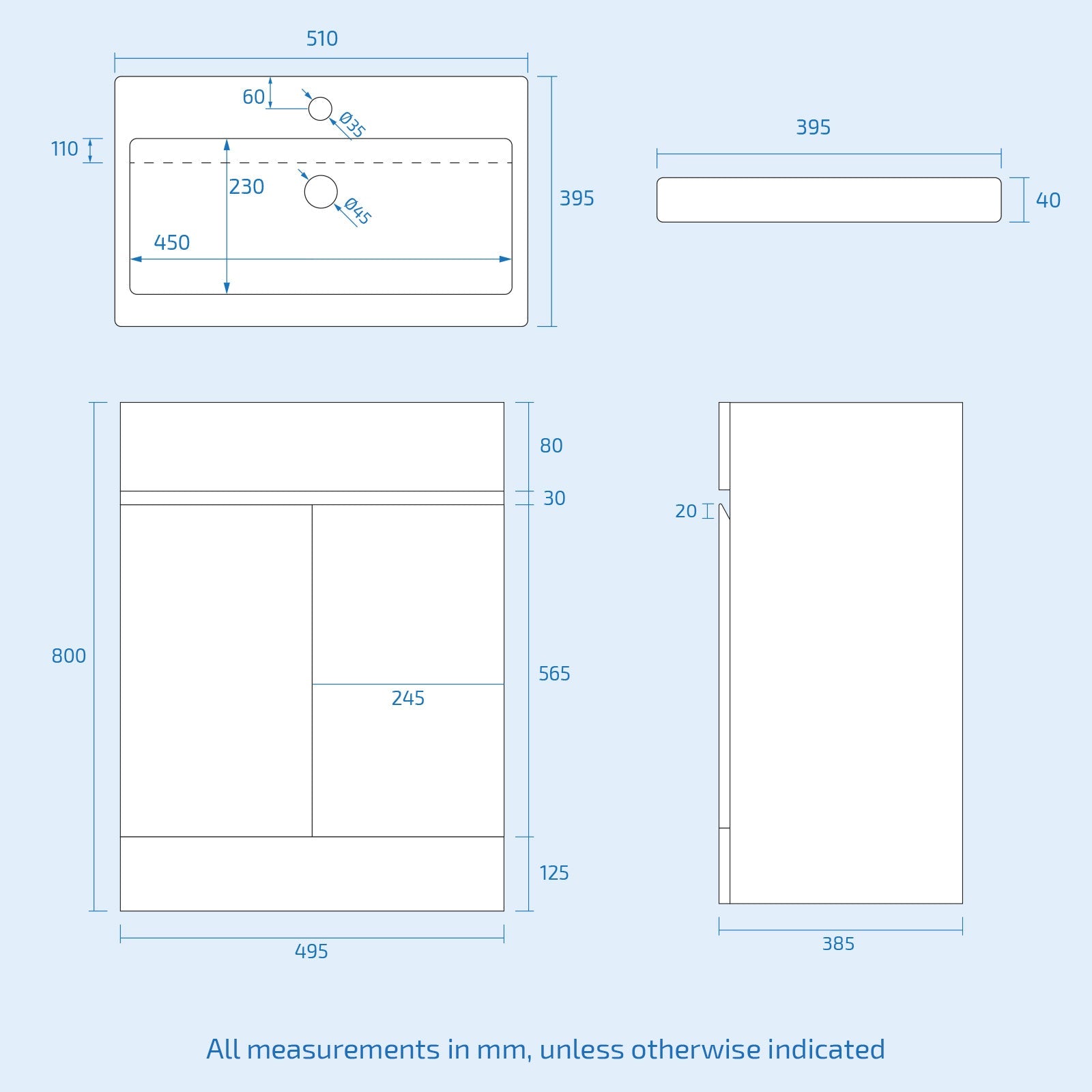 Alaska PVC White Freestanding 500mm 2 Doors Vanity & WC Unit & BTW Toilet