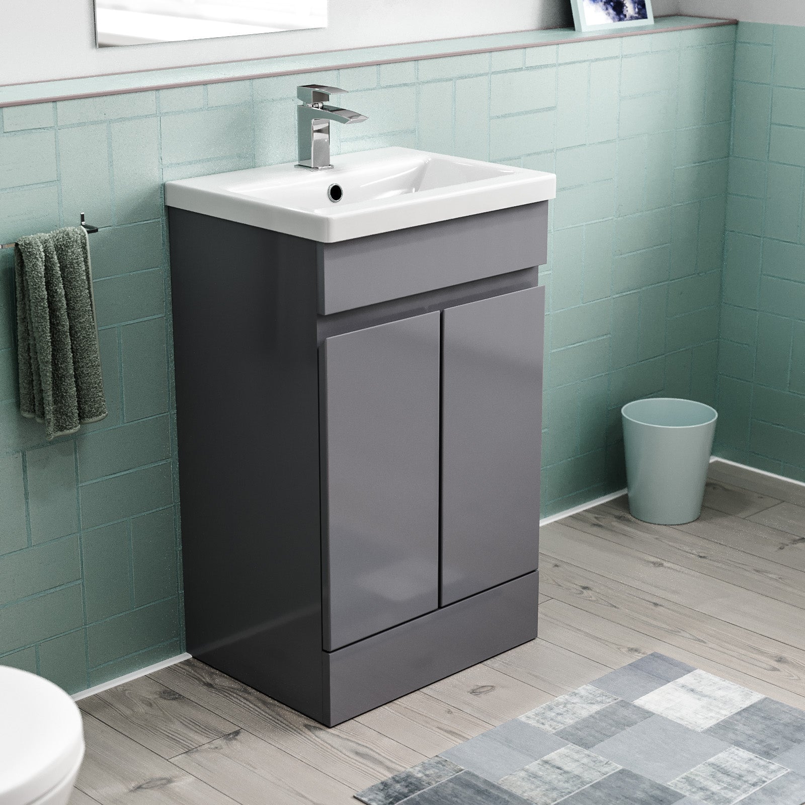 Alaska 500mm Freestanding Basin Vanity Unit 2 doors Steel grey Flat Pack