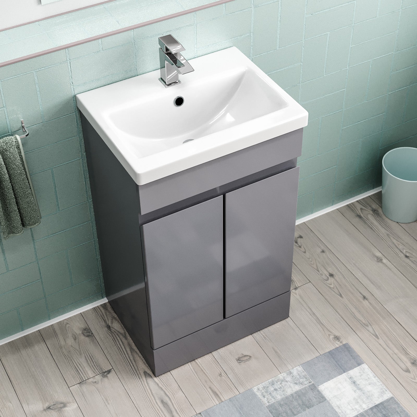 Alaska 500mm Freestanding Basin Vanity Unit 2 doors Steel grey Flat Pack