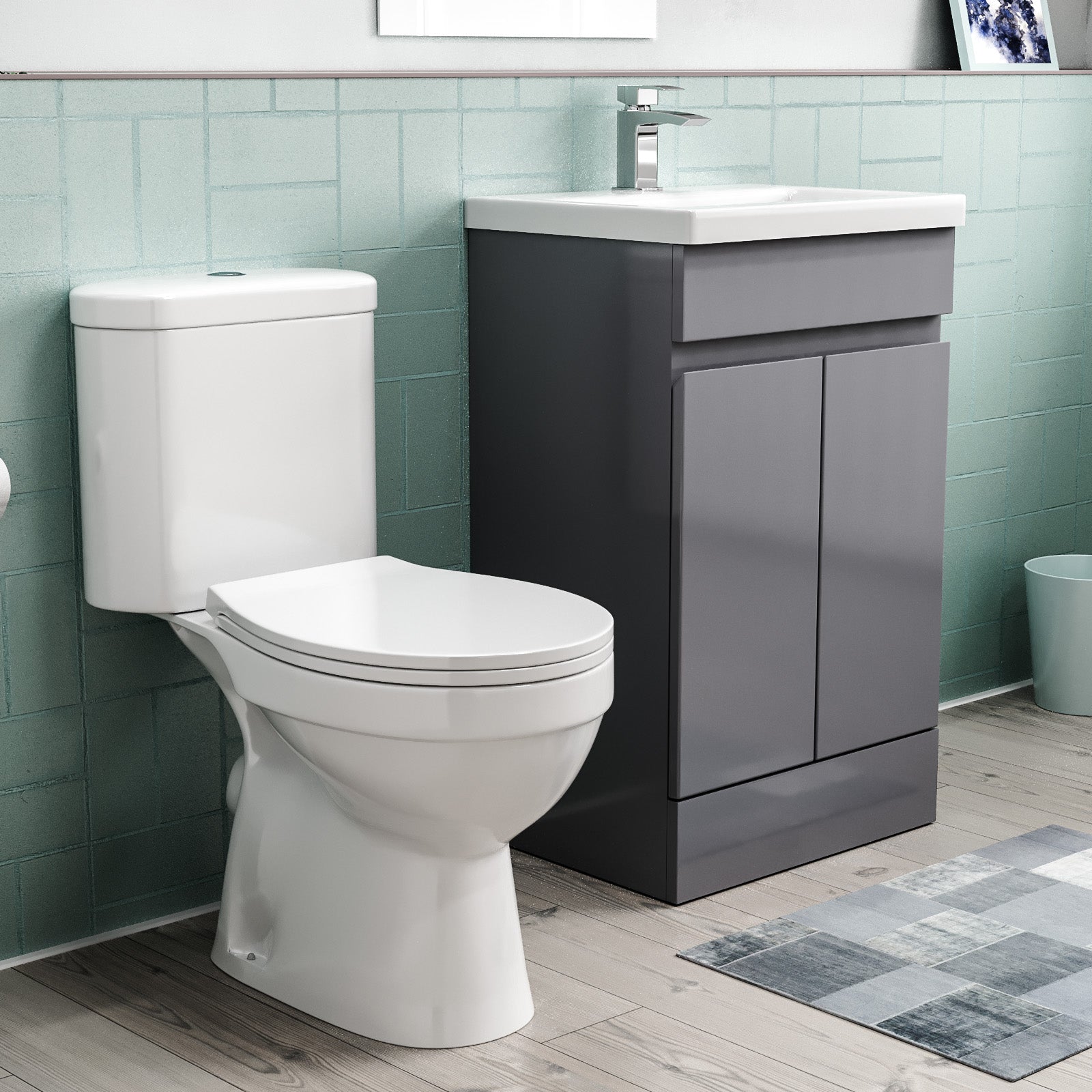 Alaska Flat Pack 500mm Steel Grey Basin Vanity & Close Coupled Toilet Set