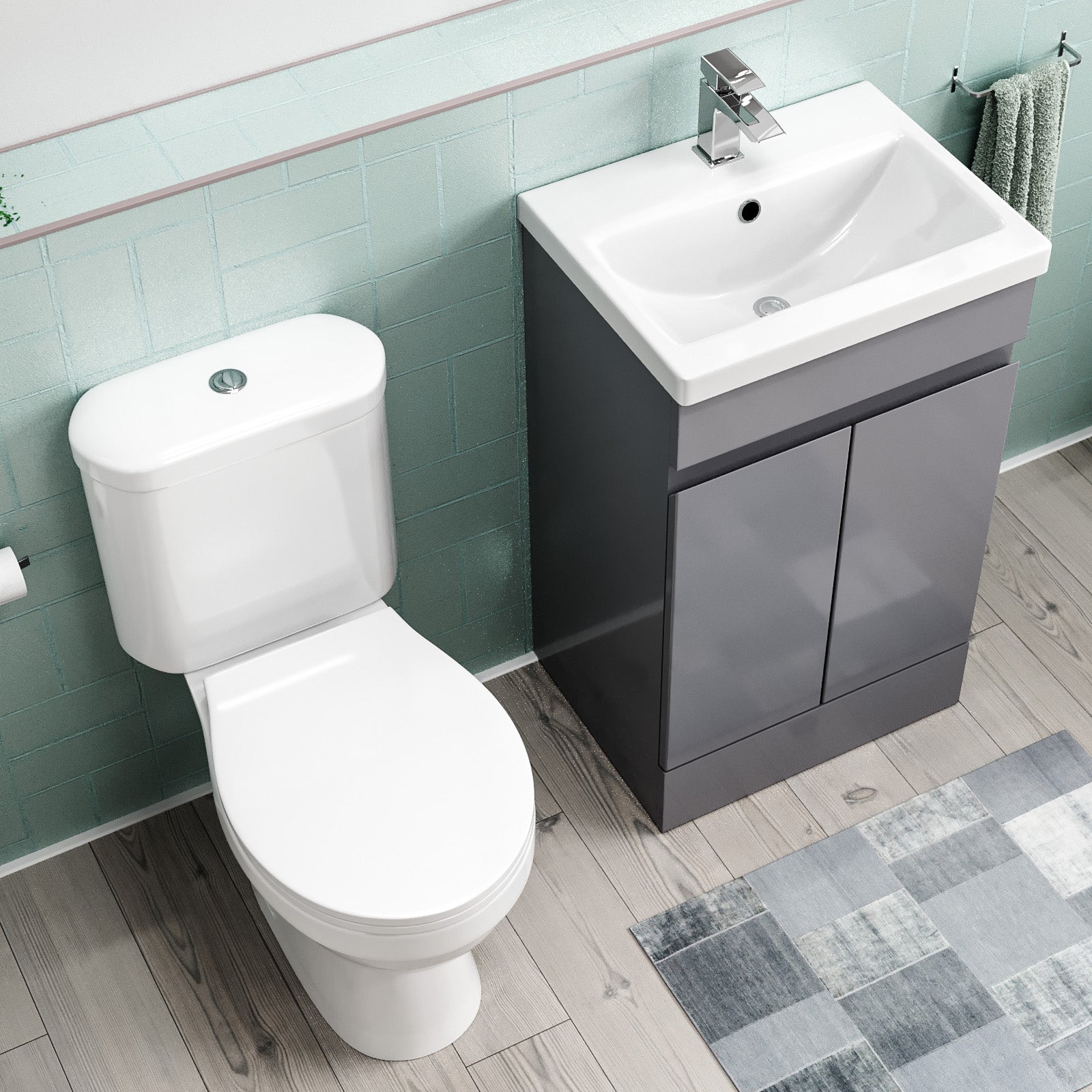 Alaska Flat Pack 500mm Steel Grey Basin Vanity & Close Coupled Toilet Set