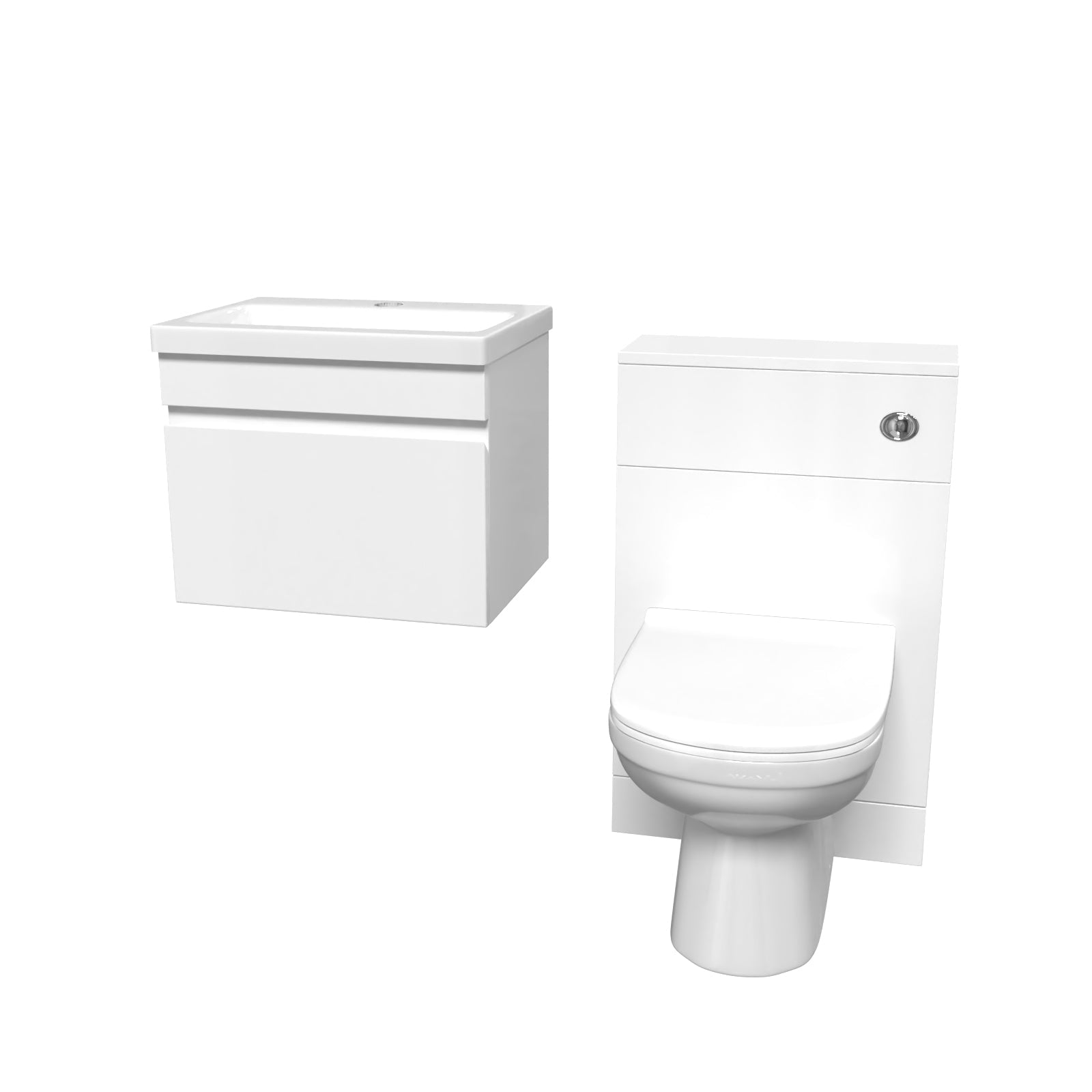White toilet and vanity unit on a white background