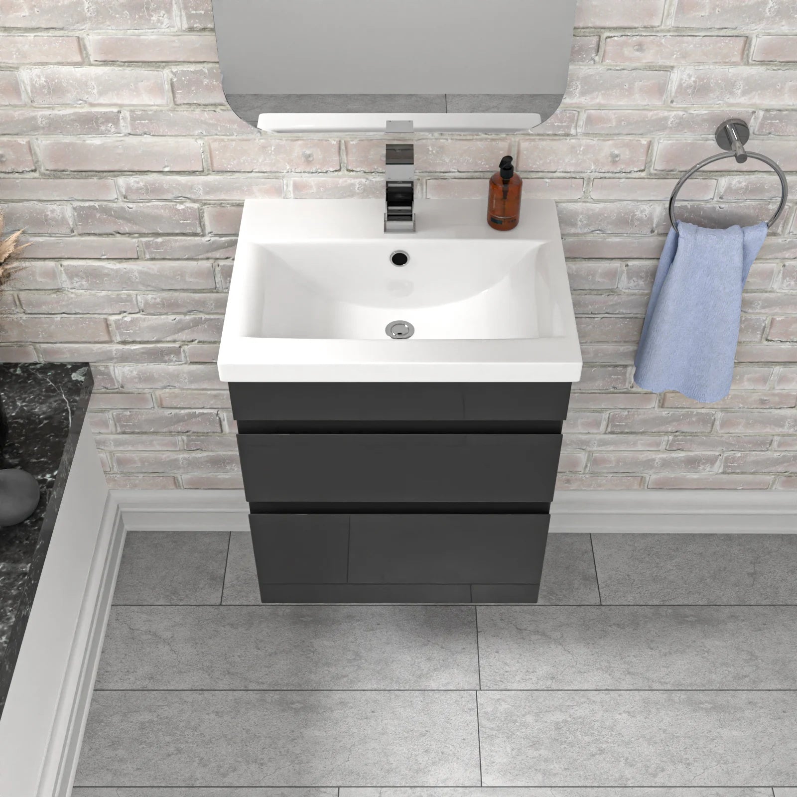 Alaska Anthracite 500mm Waterproof PVC Wall Hung 2 Drawer Basin Vanity Unit