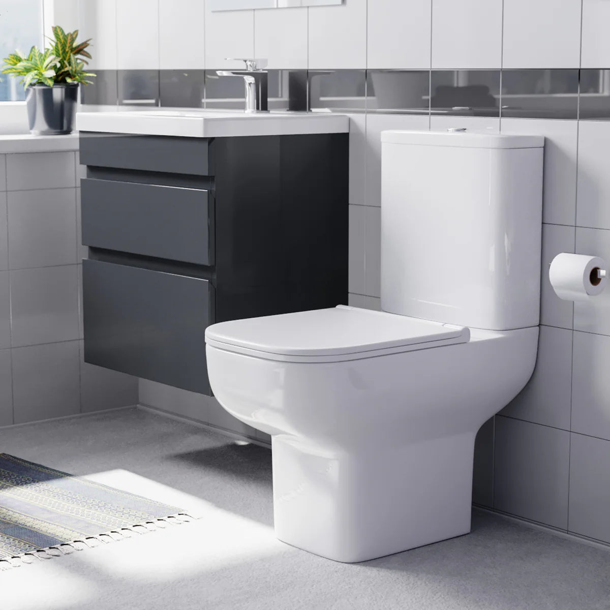 Alaska 500mm Wall Hung Drawers Vanity with basin & Close Coupled Toilet