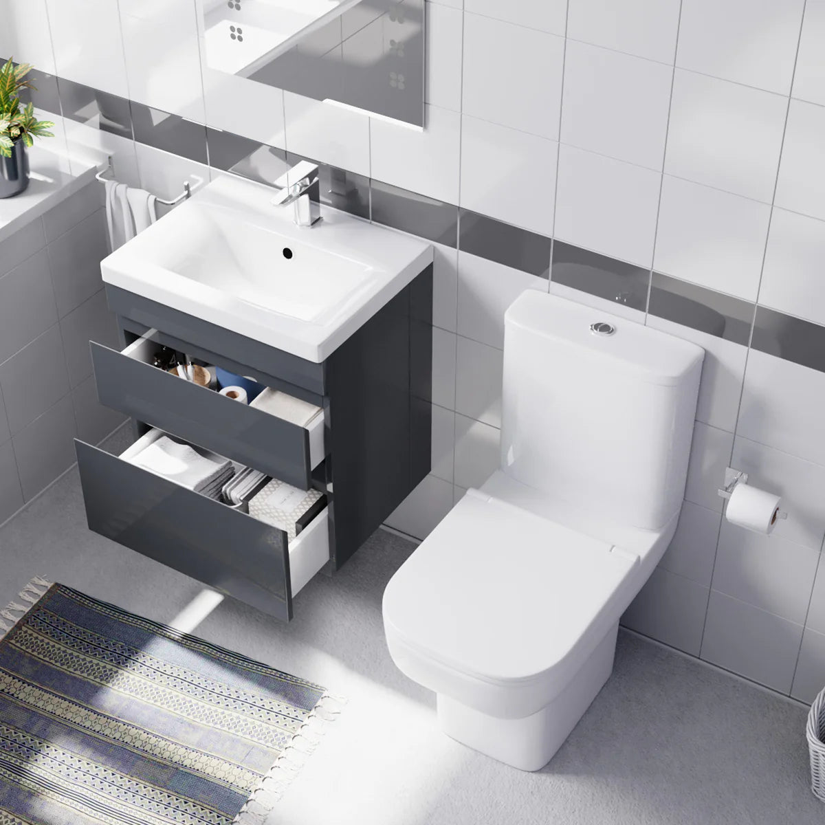 Alaska 500mm Wall Hung Drawers Vanity with basin & Close Coupled Toilet