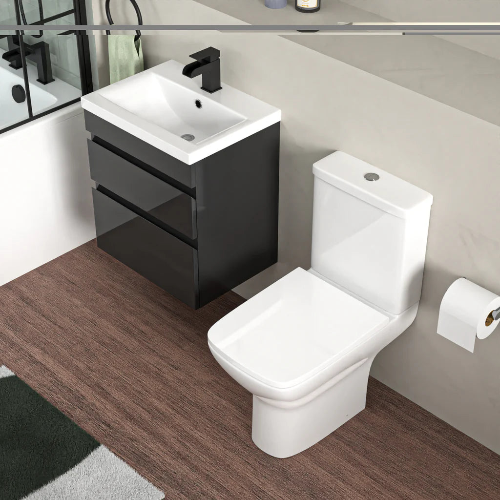 Alaska 500mm Wall Hung Vanity 2 Drawers Handless Anthracite & Cyan Toilet