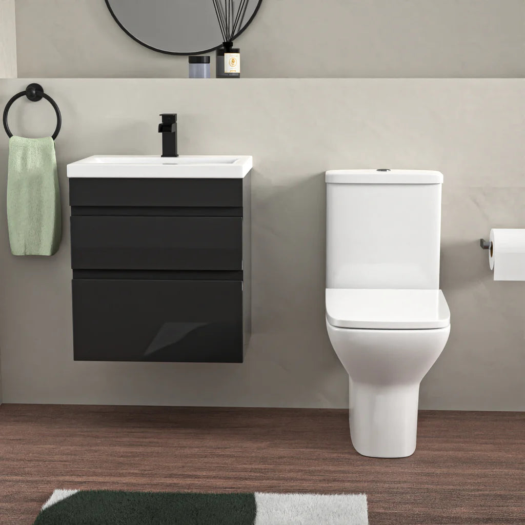 Alaska 500mm Wall Hung Vanity 2 Drawers Handless Anthracite & Cyan Toilet