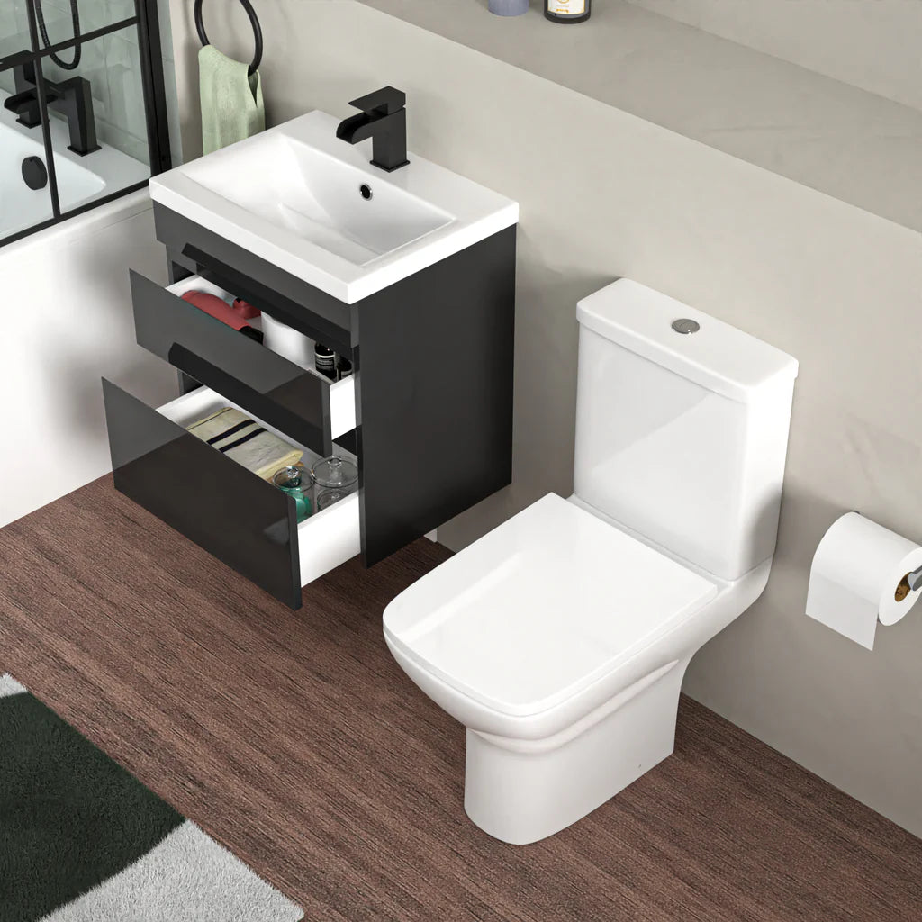 Alaska 500mm Wall Hung Vanity 2 Drawers Handless Anthracite & Cyan Toilet