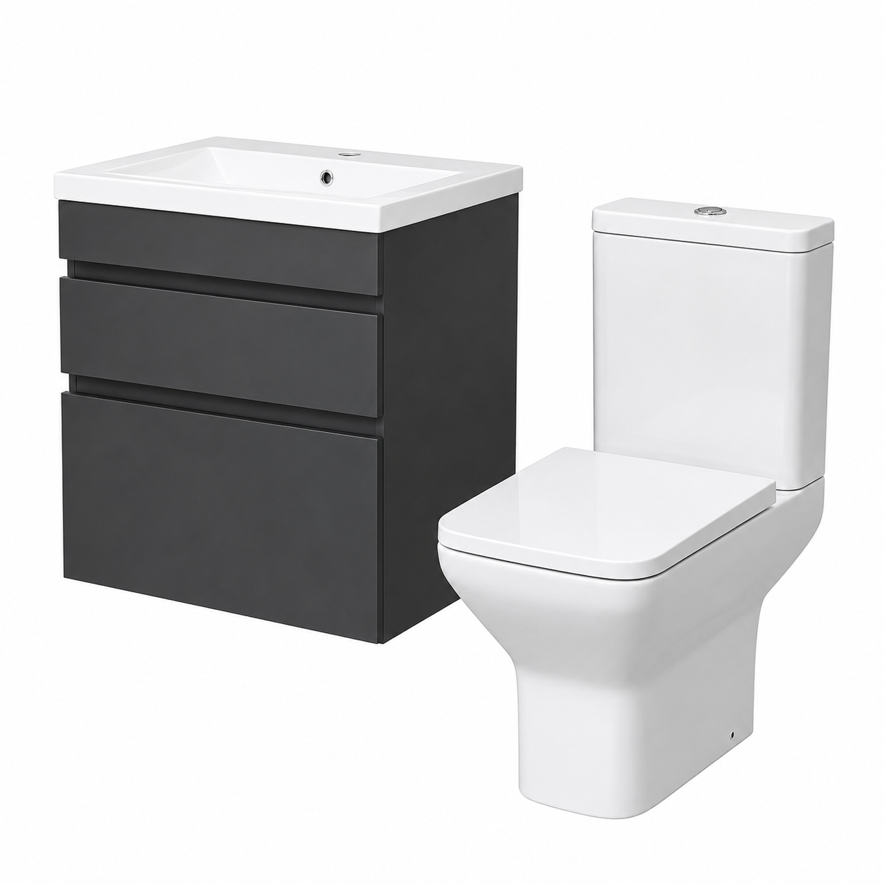 Alaska 500mm Wall Hung Vanity 2 Drawers Handless Anthracite & Cyan Toilet