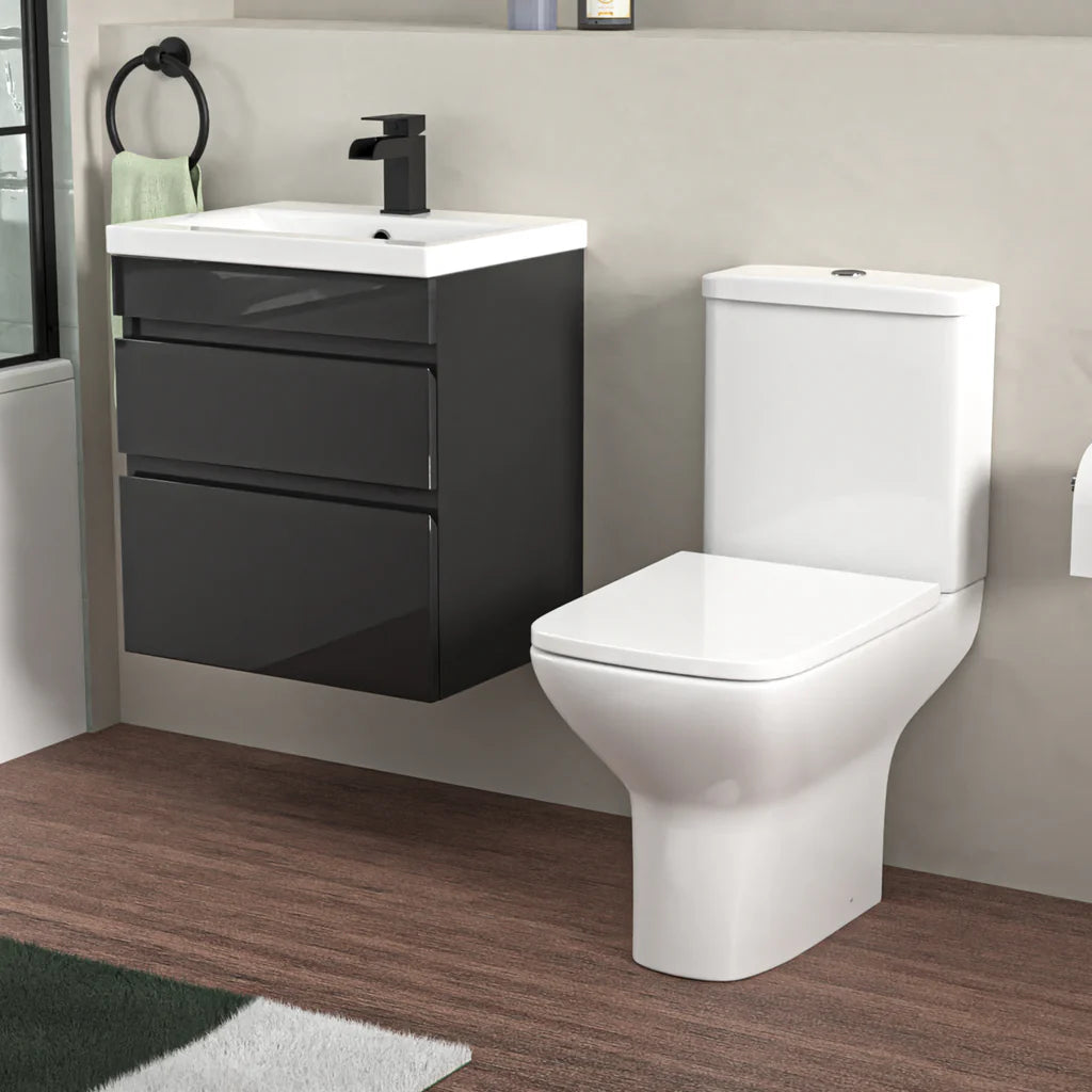 Alaska 500mm Wall Hung Vanity 2 Drawers Handless Anthracite & Cyan Toilet