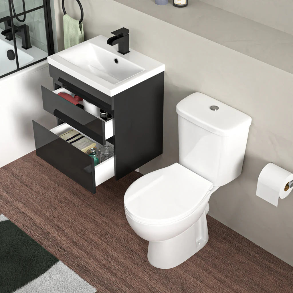 Alaska 500mm Wall Hung Vanity 2 Drawers Handless Anthracite & Eco Toilet