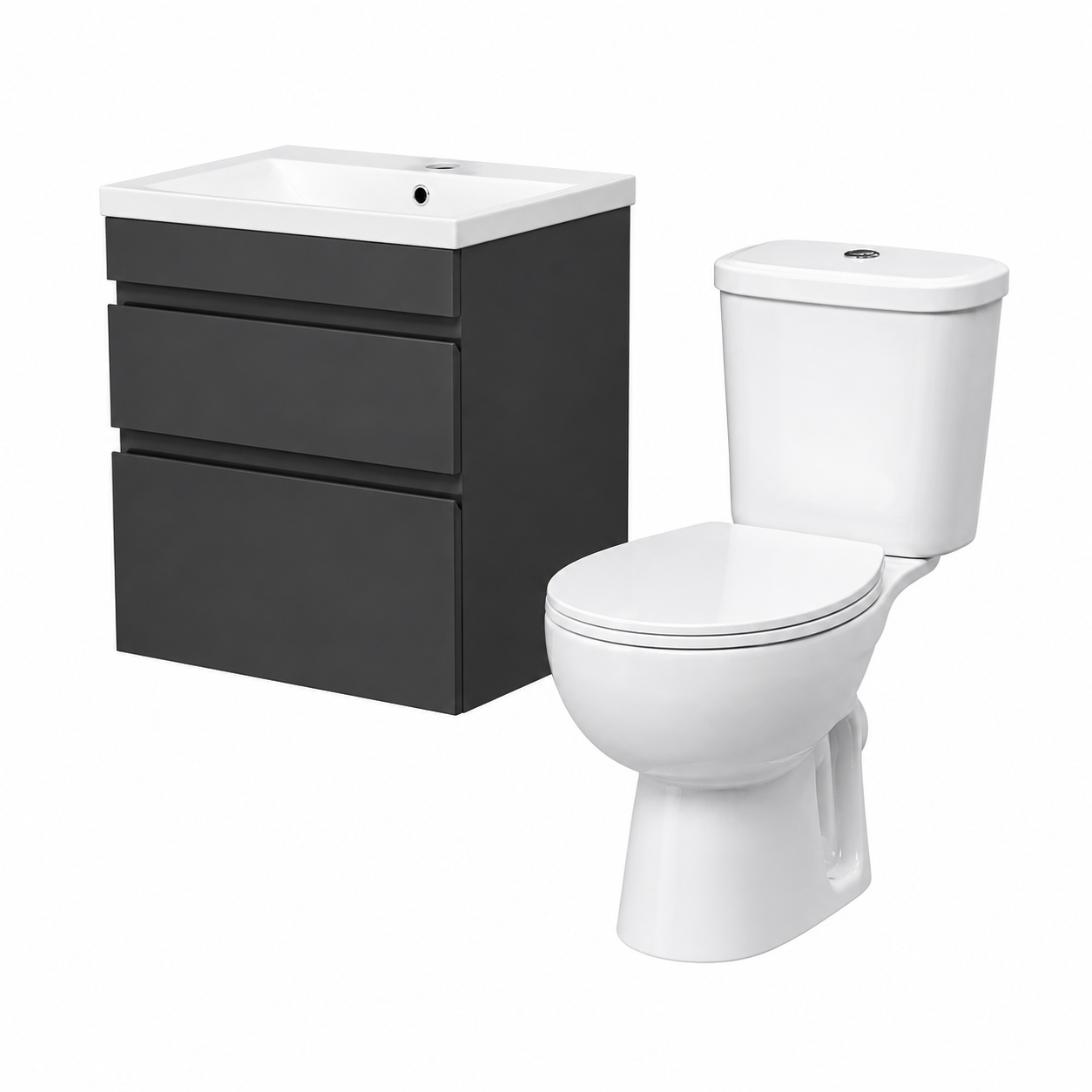 Alaska 500mm Wall Hung Vanity 2 Drawers Handless Anthracite & Eco Toilet