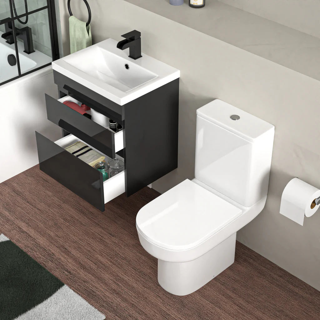 Alaska 500mm Wall Hung Vanity in Anthracite with Basin & Olive Toilet