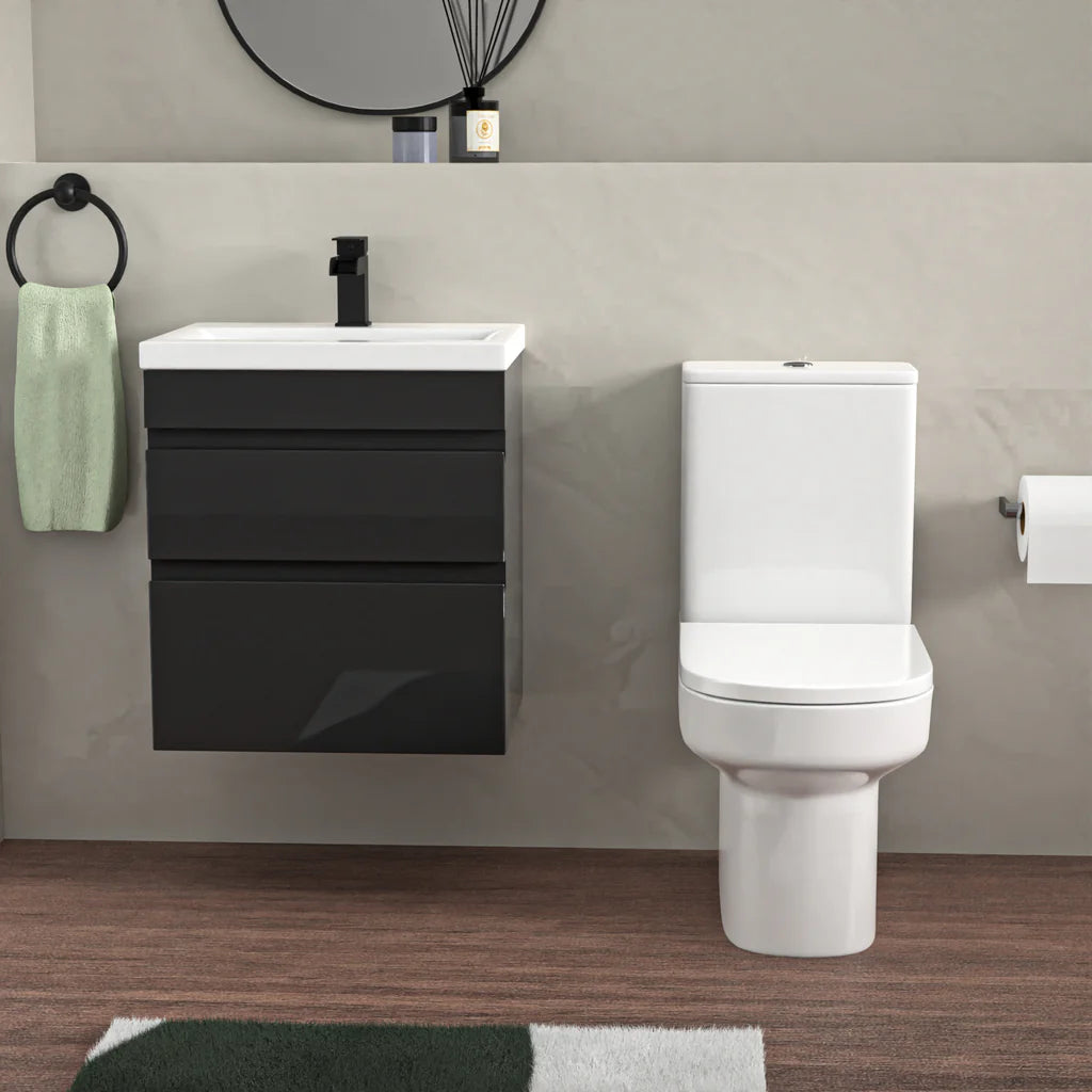 Alaska 500mm Wall Hung Vanity in Anthracite with Basin & Olive Toilet