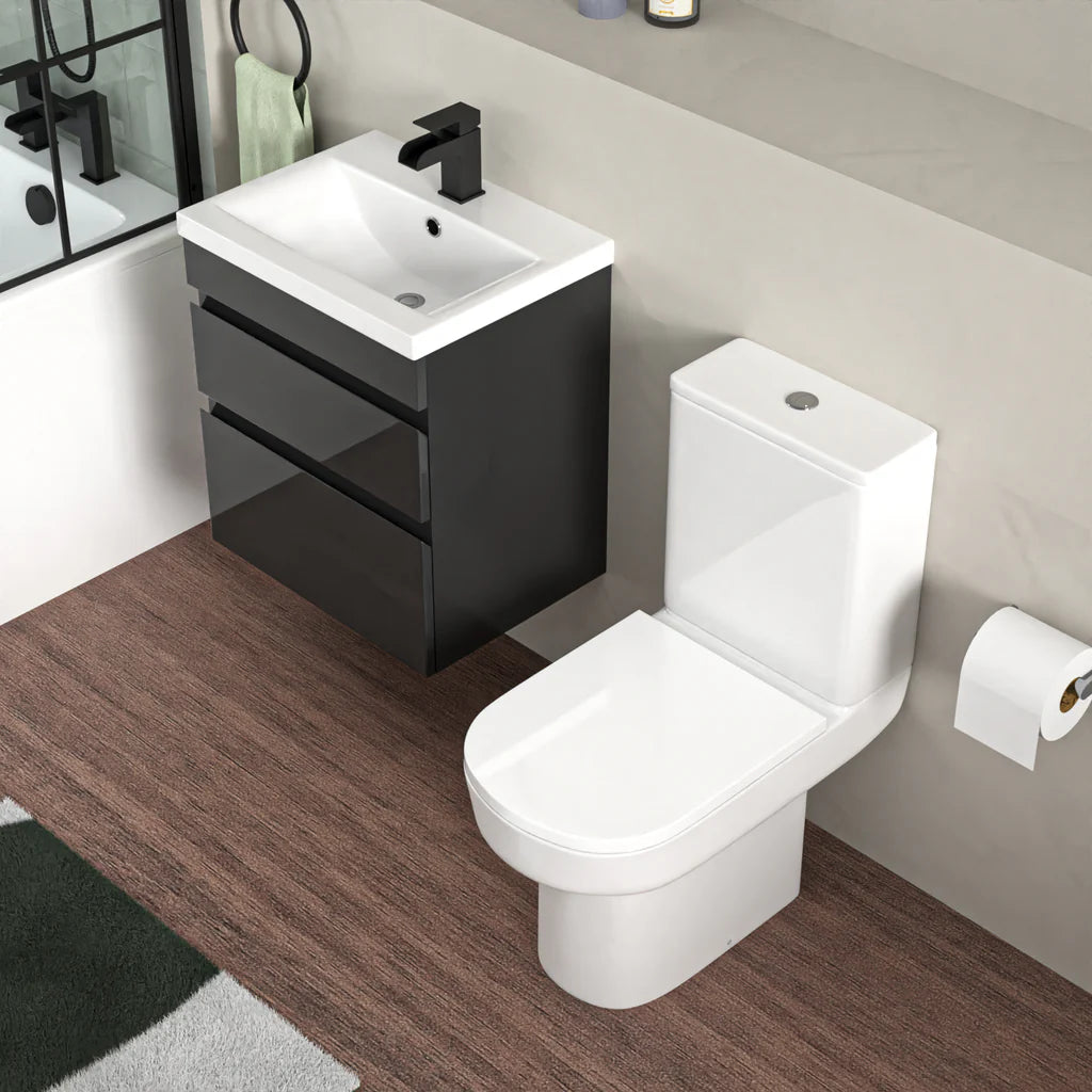Alaska 500mm Wall Hung Vanity in Anthracite with Basin & Olive Toilet
