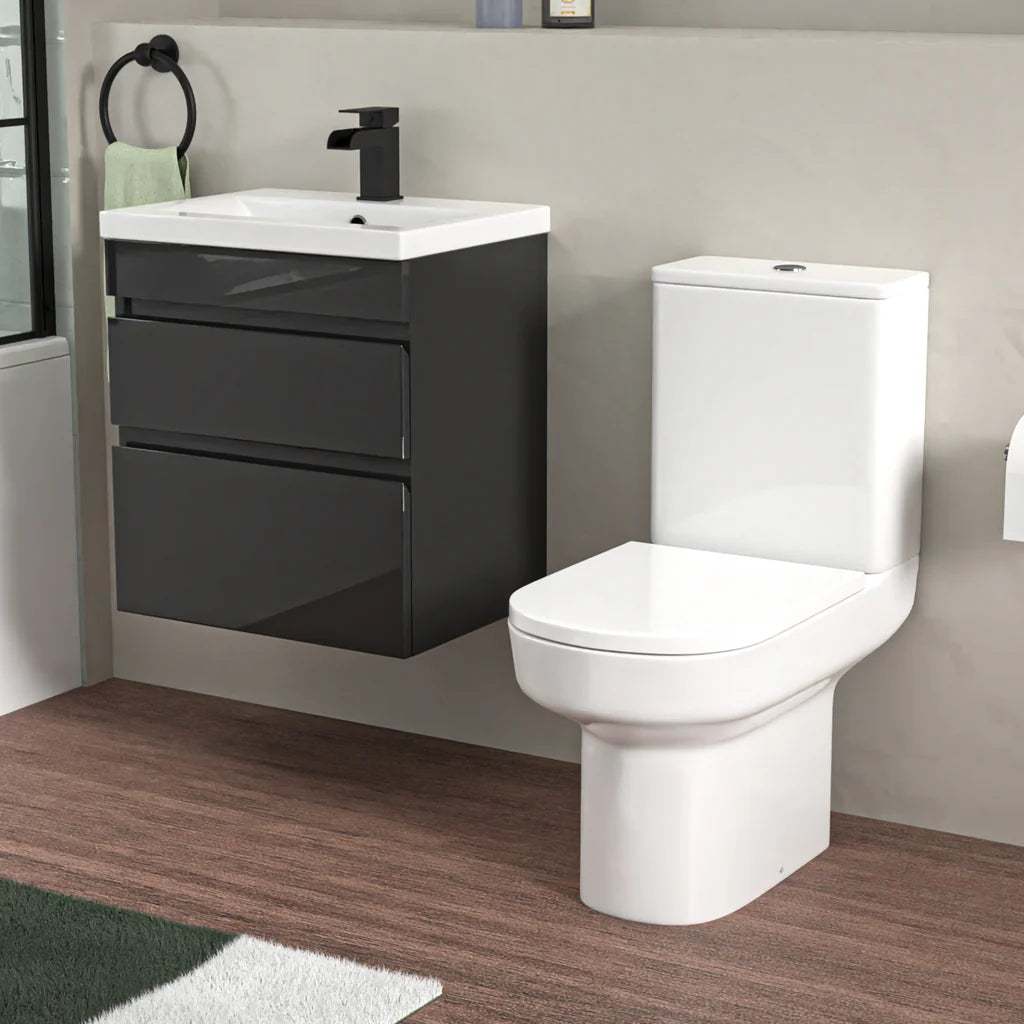 Alaska 500mm Wall Hung Vanity in Anthracite with Basin & Olive Toilet