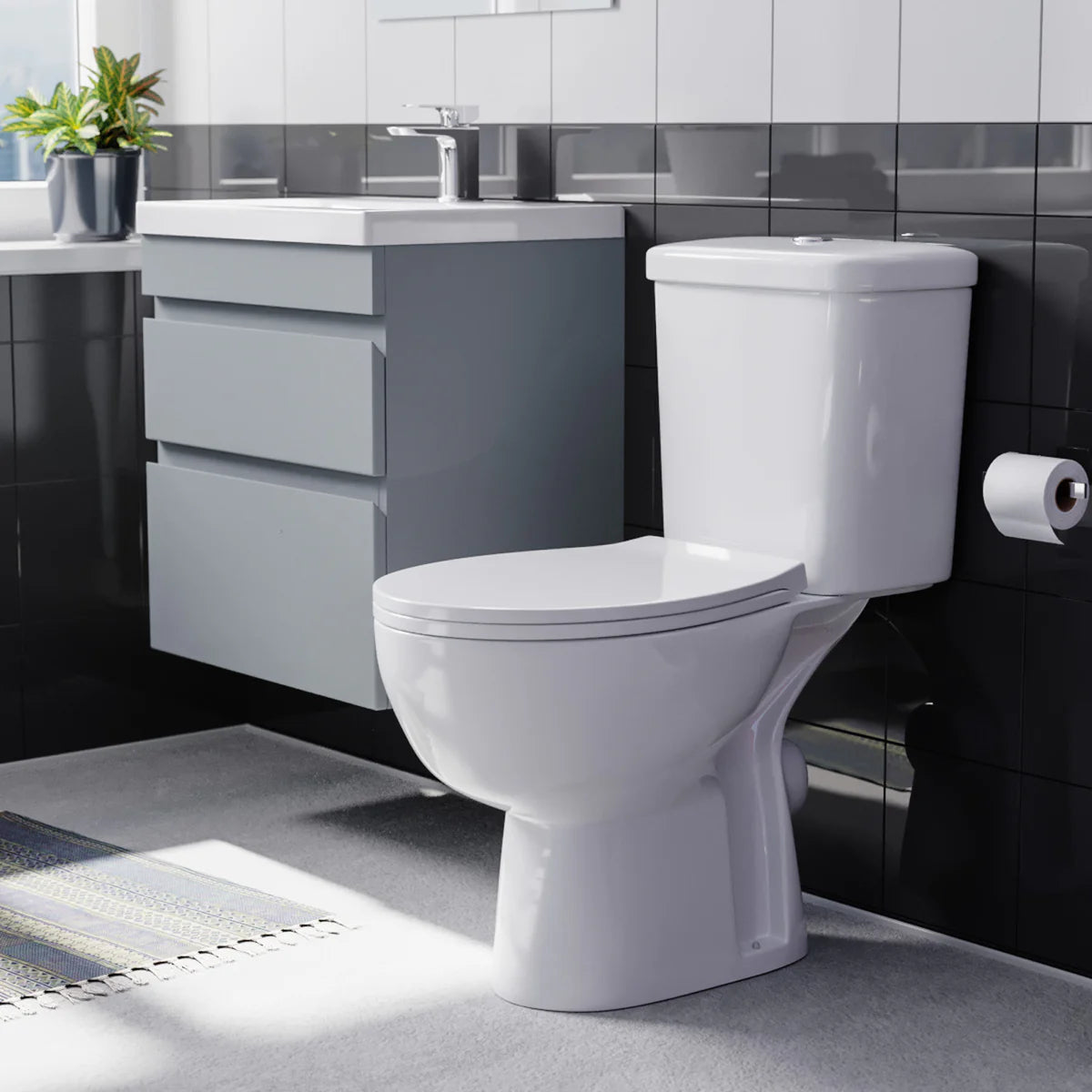 Alaska 500mm Wall Hung Vanity Unit Handless Matt Grey with Basin & Toilet