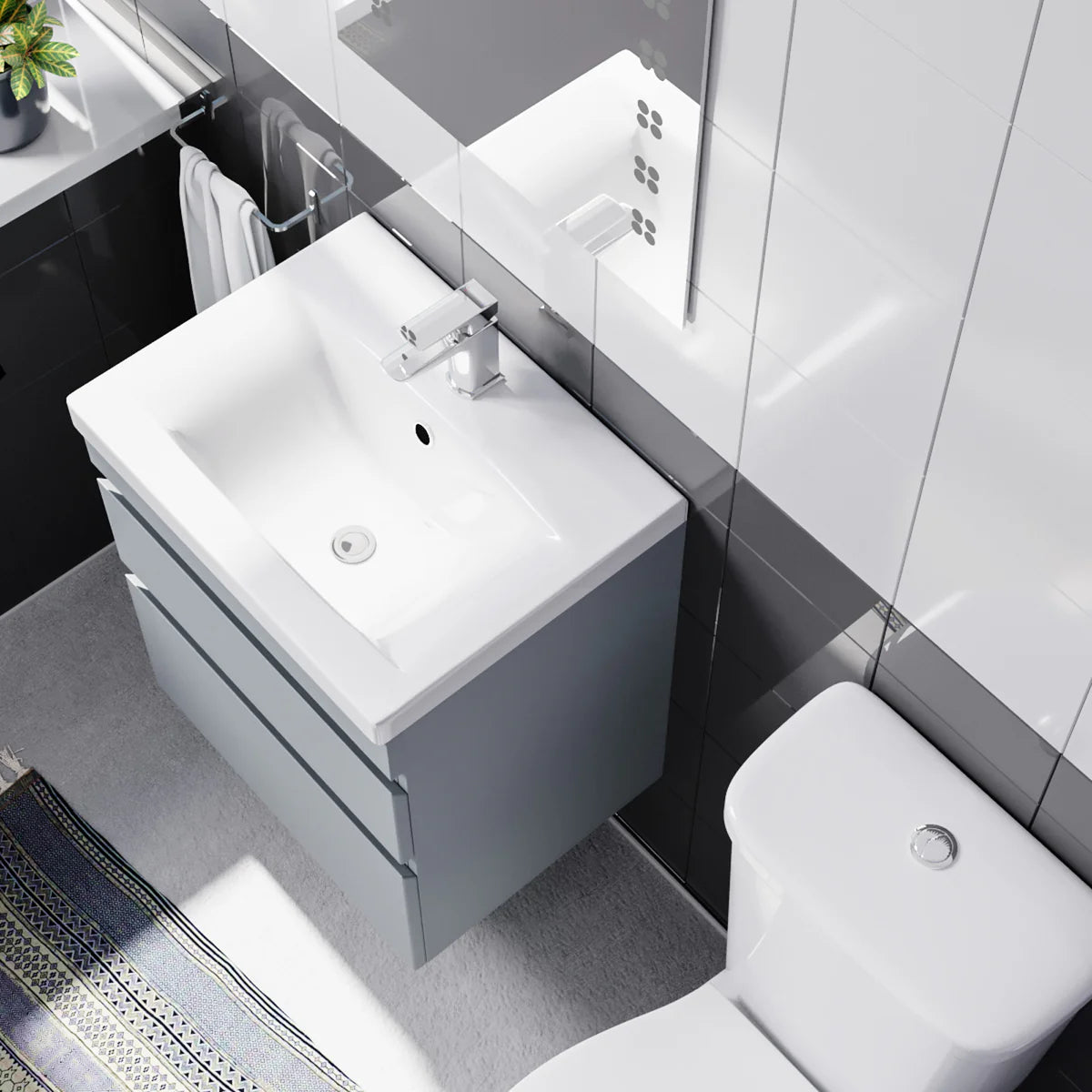 Alaska 500mm Wall Hung Vanity 2 Drawers Handless Matt Grey with Toilet