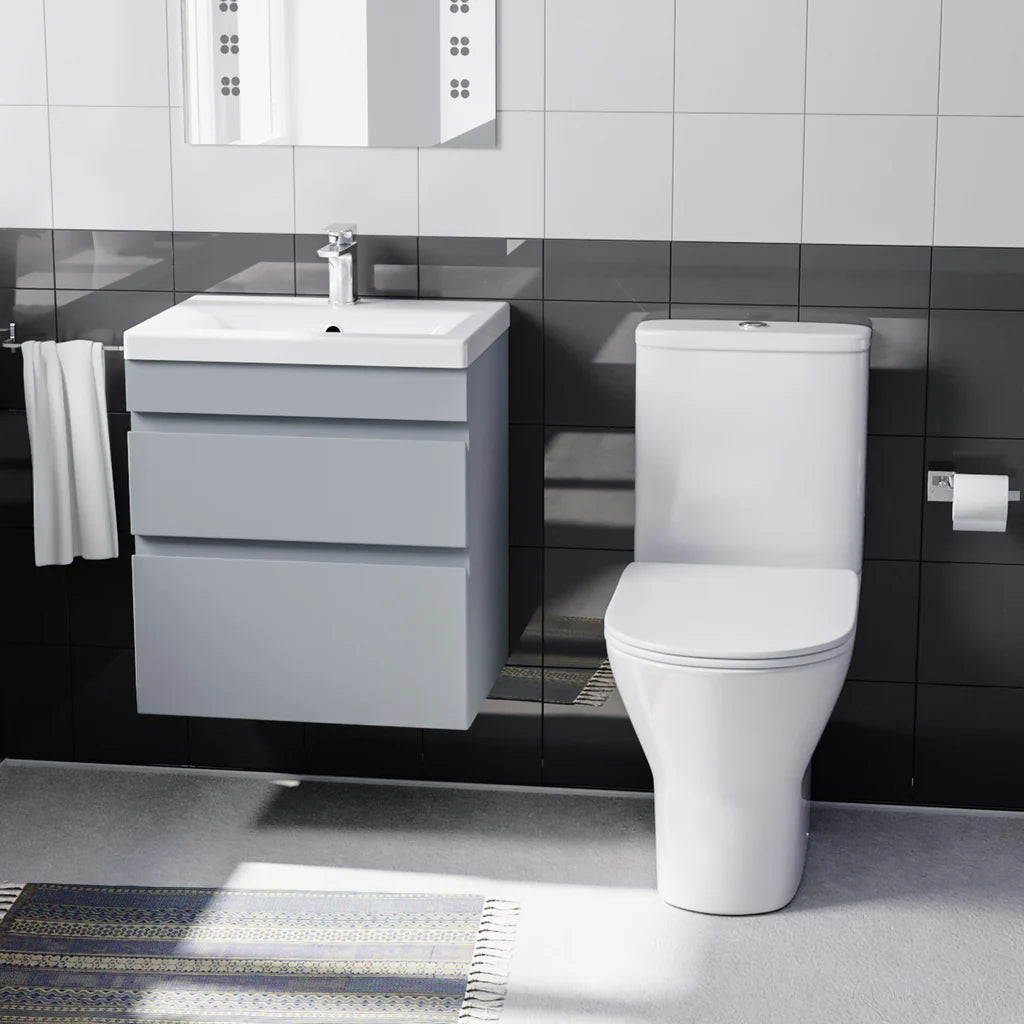 Alaska 500mm Wall Hung Vanity 2 Drawers in Matt Grey with Toilet