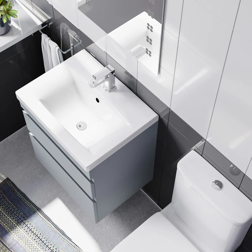 Alaska 500mm Wall Hung Vanity 2 Drawers in Matt Grey with Toilet