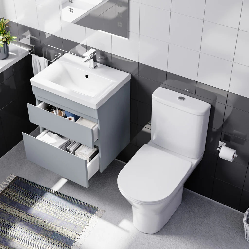 Alaska 500mm Wall Hung Vanity 2 Drawers in Matt Grey with Toilet