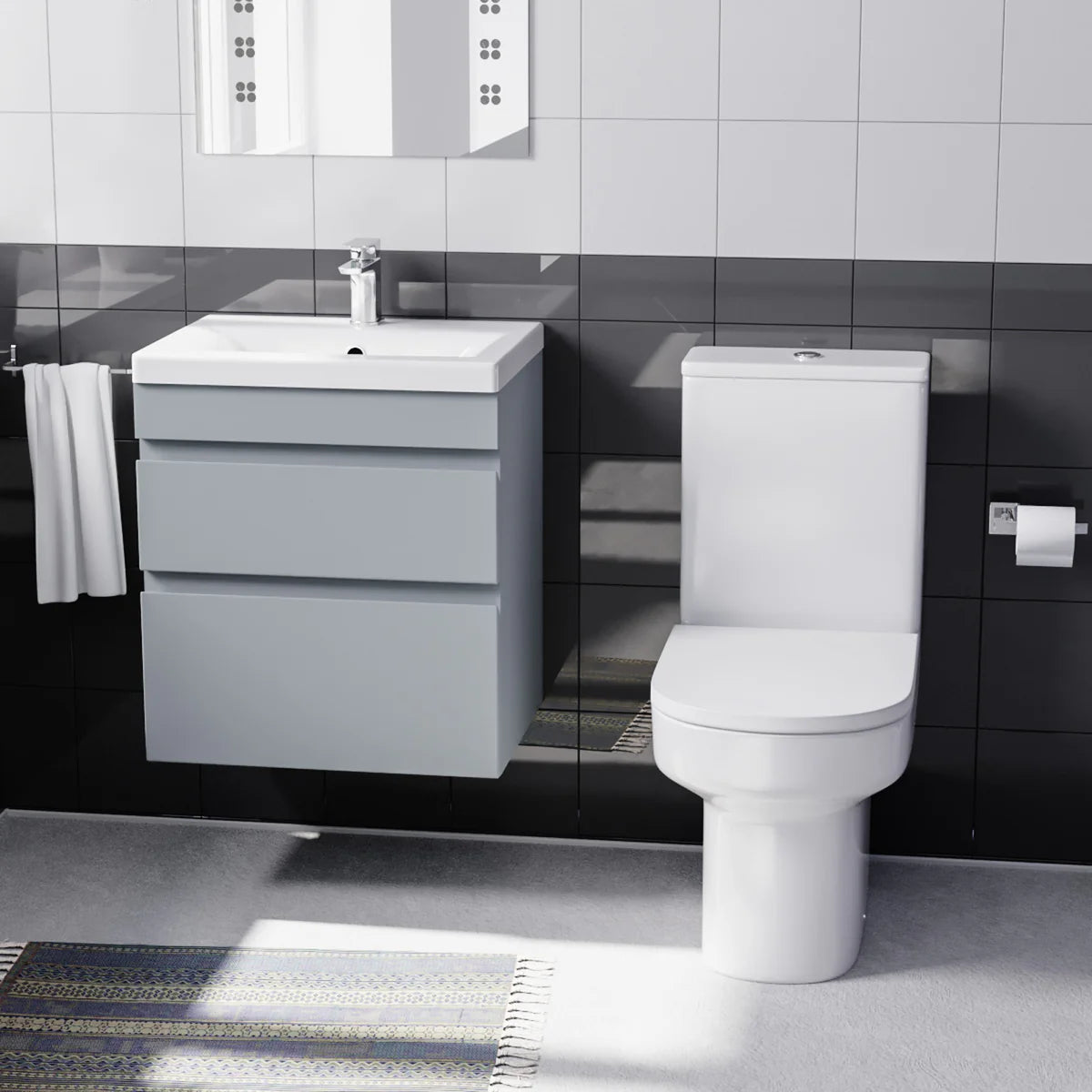 Alaska 500mm Wall Hung Vanity in Matt Grey with Basin & Toilet