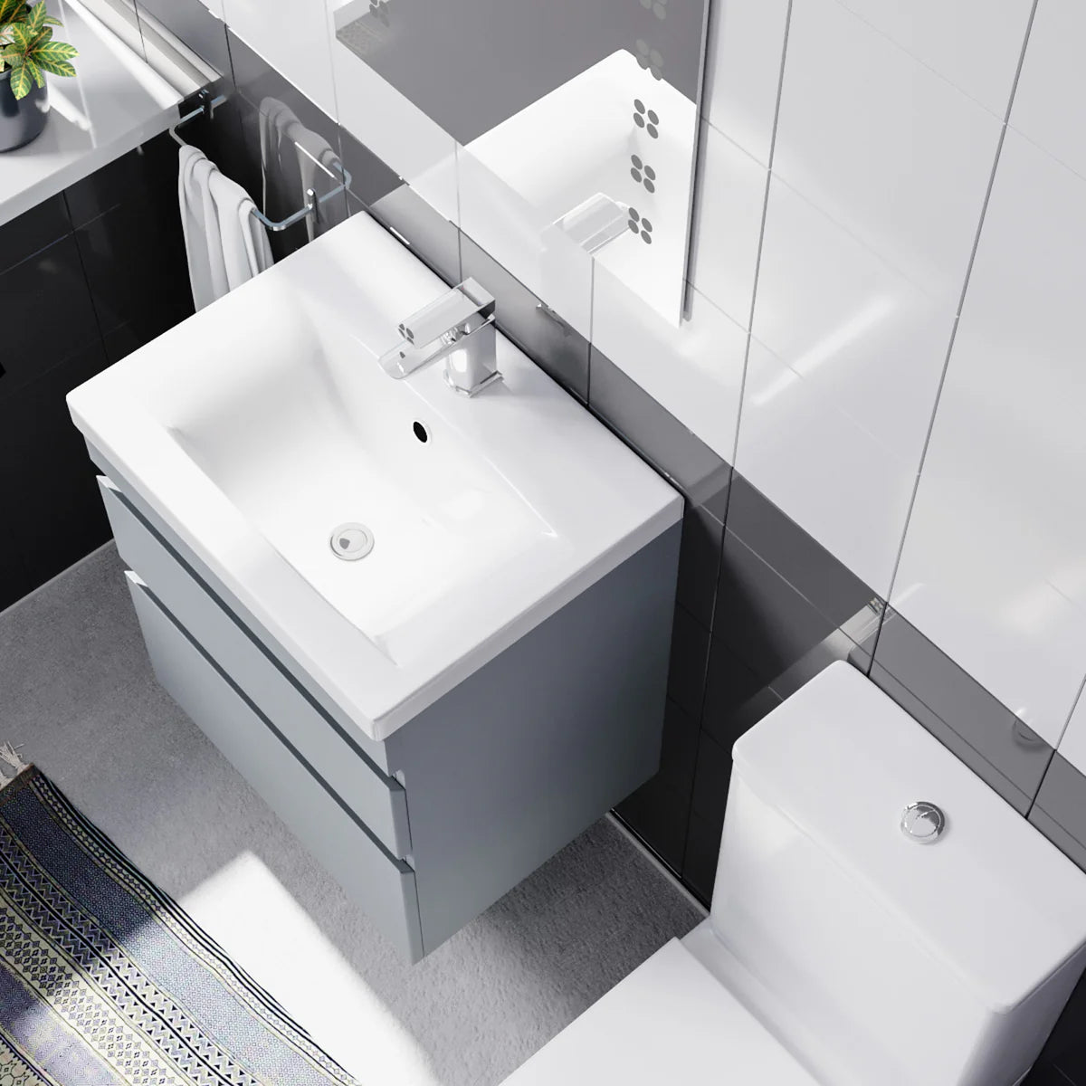 Alaska 500mm Wall Hung Vanity in Matt Grey with Basin & Toilet