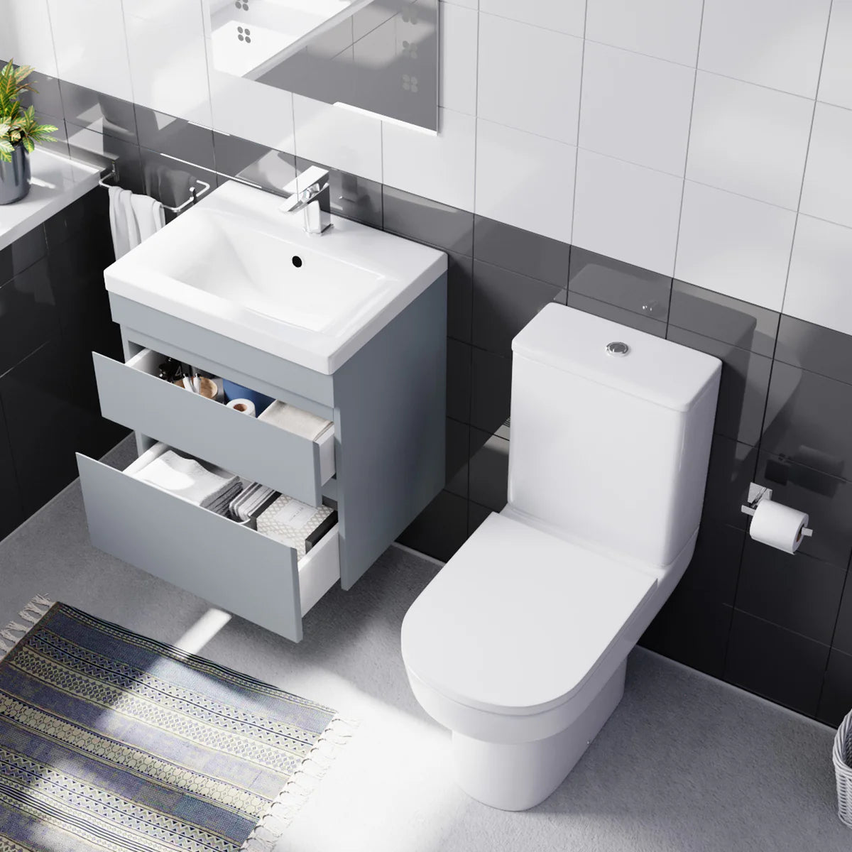 Alaska 500mm Wall Hung Vanity in Matt Grey with Basin & Toilet