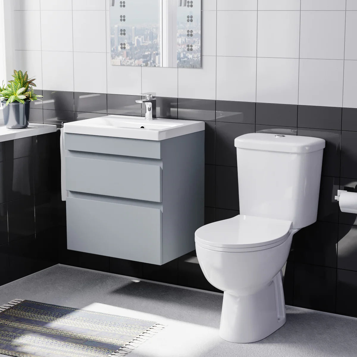 Alaska 500mm Matt Grey Wall Hung Vanity 2 Drawers Handless with Toilet