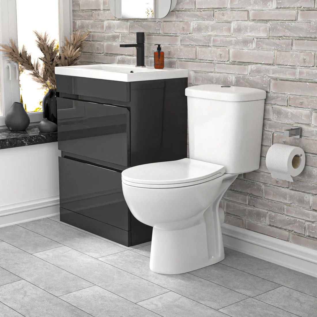 Alaska 600mm Dark Grey 2 Drawers Handleless Basin Vanity Close Coupled Toilet