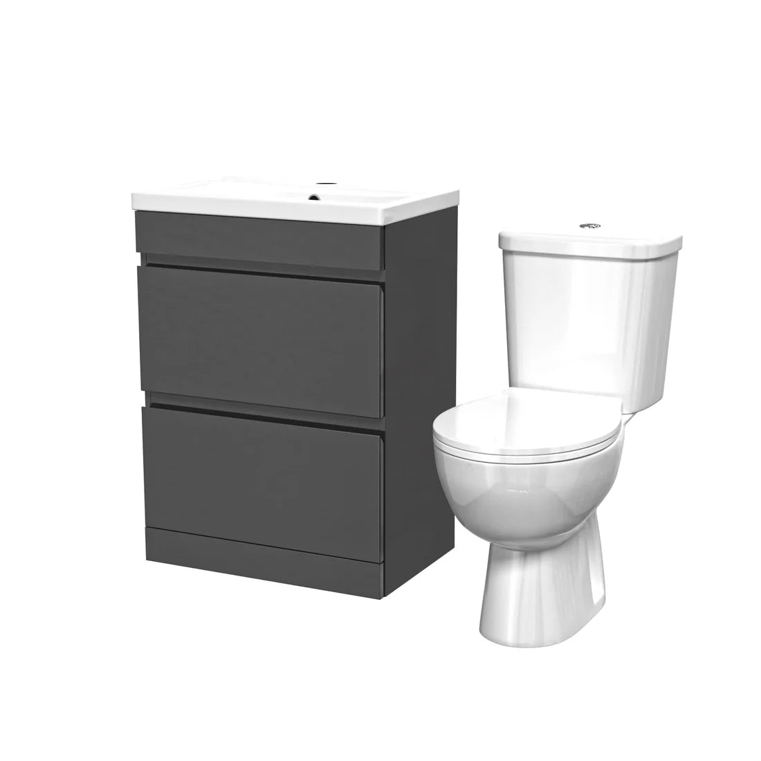 Alaska 600mm Dark Grey 2 Drawers Handleless Basin Vanity Close Coupled Toilet