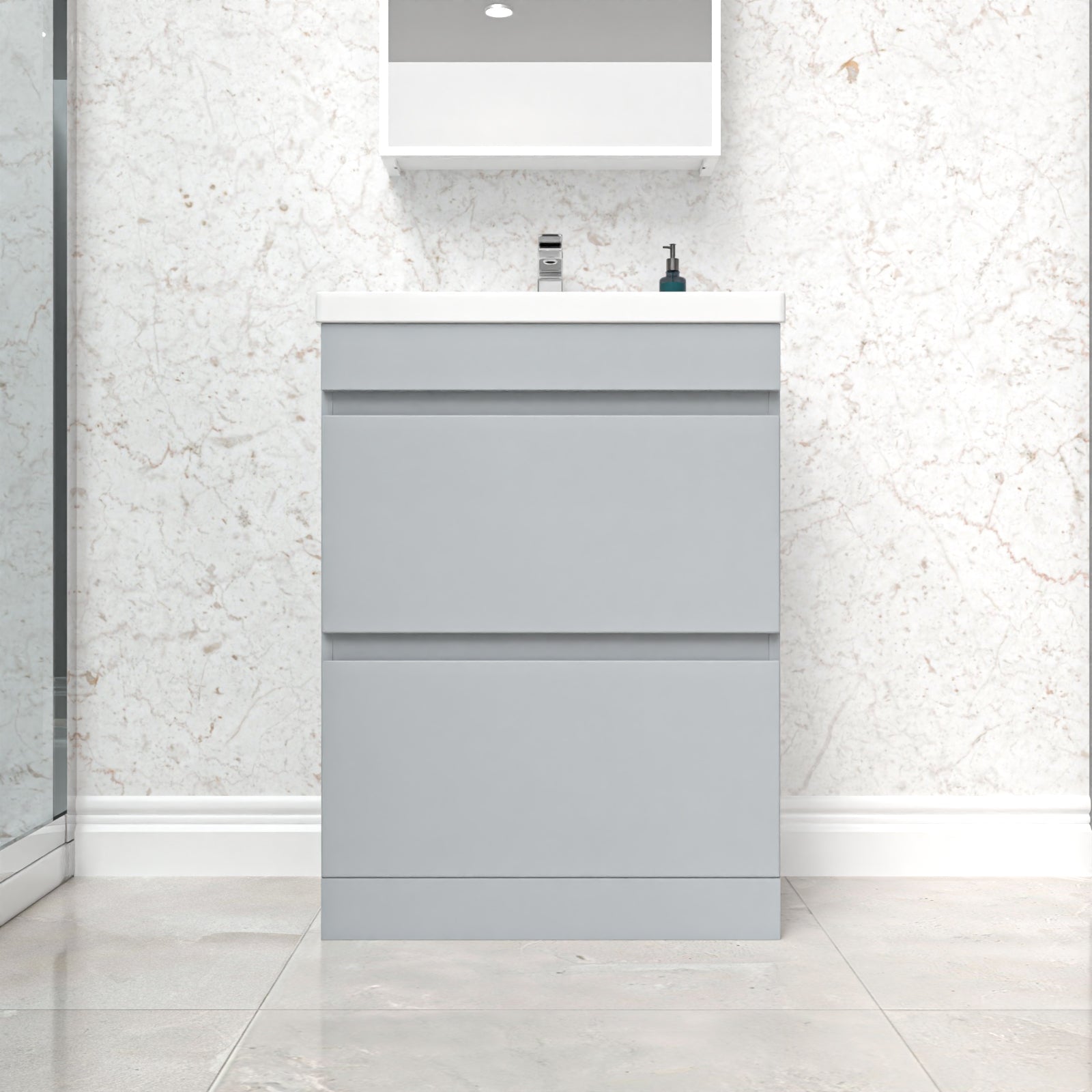 Alaska Matte Grey 600mm 2 Drawer Floorstanding Vanity Cabinet and Basin