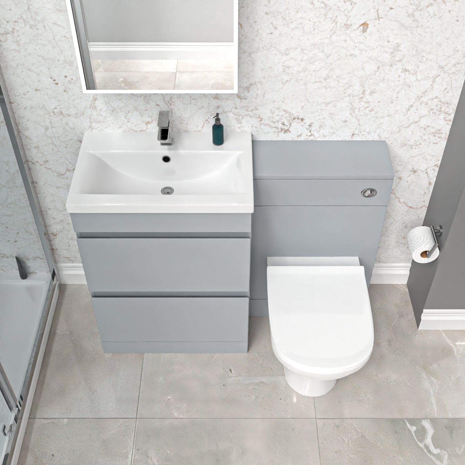 Alaska Matte Grey 600mm Vanity Unit 2 Drawers WC Unit & BTW Toilet