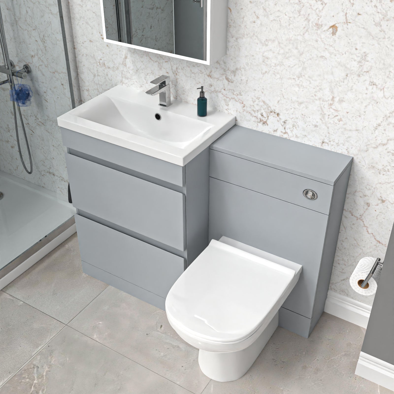 Alaska Matte Grey 600mm Vanity Unit 2 Drawers WC Unit & BTW Toilet