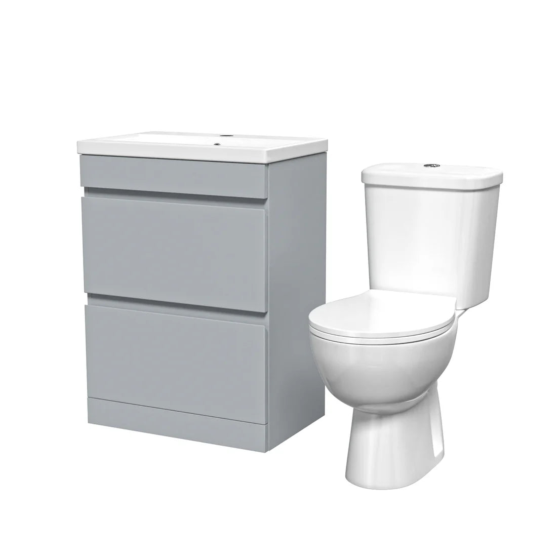 Alaska 600mm Matte Grey 2 Drawers Handleless Basin Vanity Close Coupled Toilet