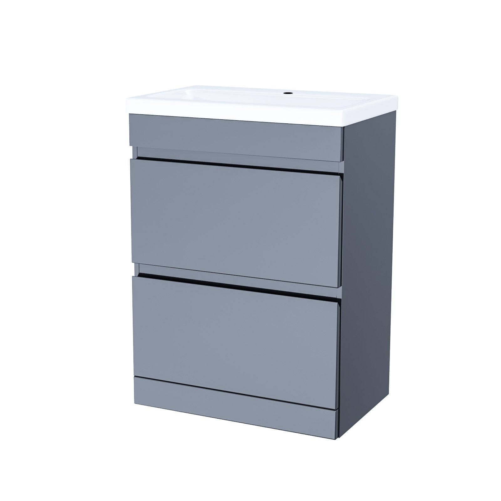 Alaska 600mm 2 Drawers Handless Floorstanding Basin Vanity Cabinet Steel Grey