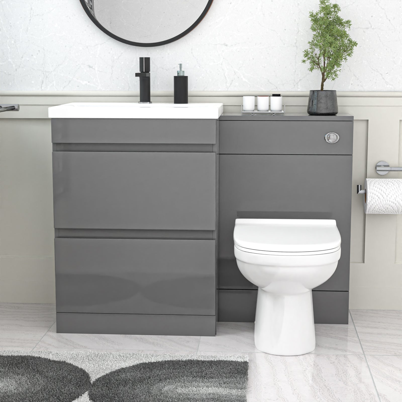 Alaska Grey 600mm Vanity Unit 2 Drawers WC Unit & BTW Toilet