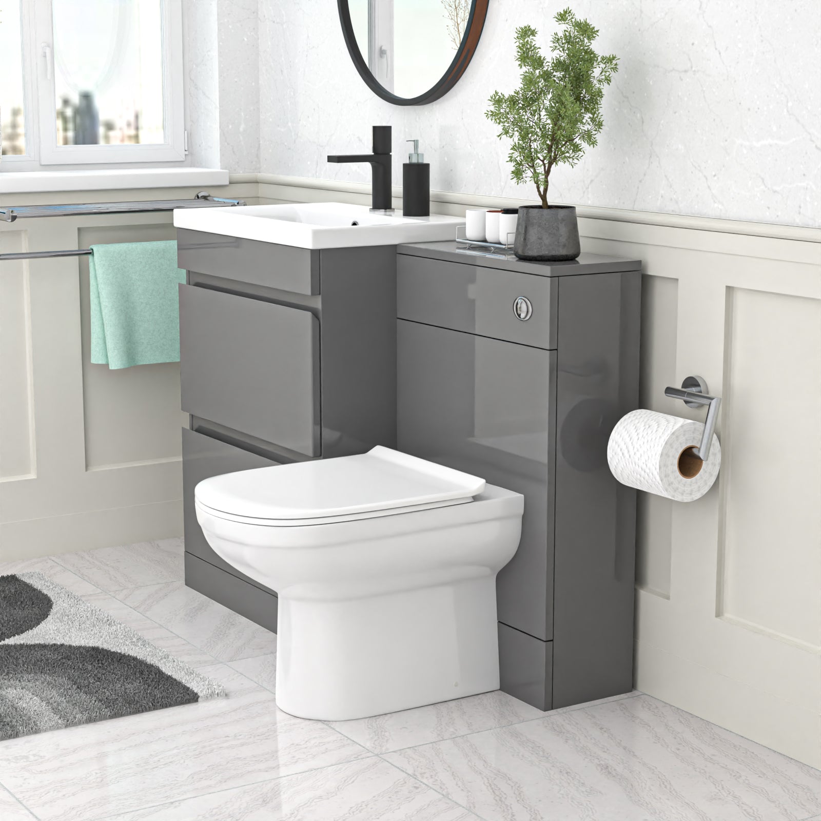 Alaska Grey 600mm Vanity Unit 2 Drawers WC Unit & BTW Toilet