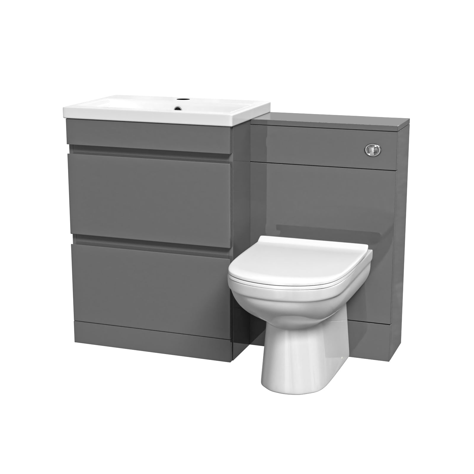 Alaska Grey 600mm Vanity Unit 2 Drawers WC Unit & BTW Toilet