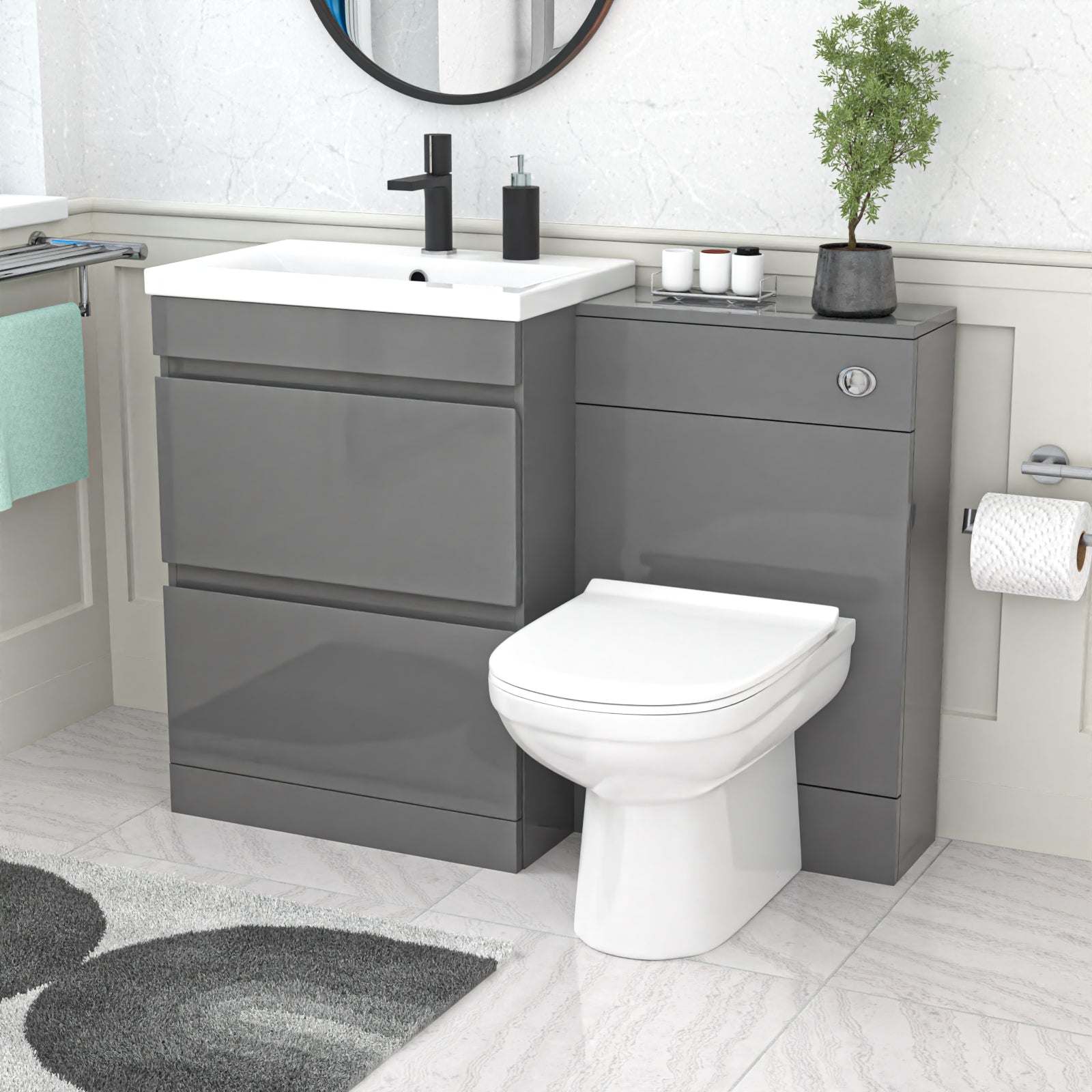 Alaska Grey 600mm Vanity Unit 2 Drawers WC Unit & BTW Toilet
