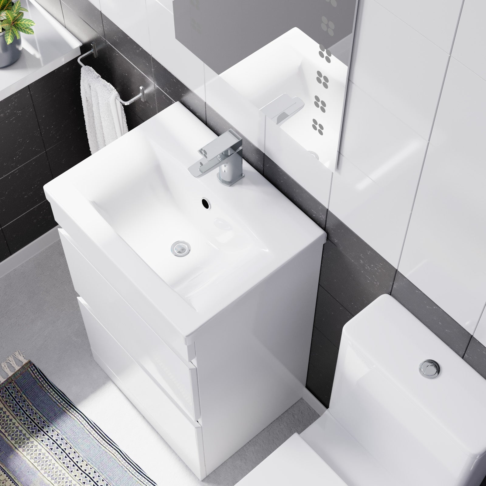 Alaska 600mm 2 Drawers Freestanding White Basin Vanity & Close Coupled Toilet
