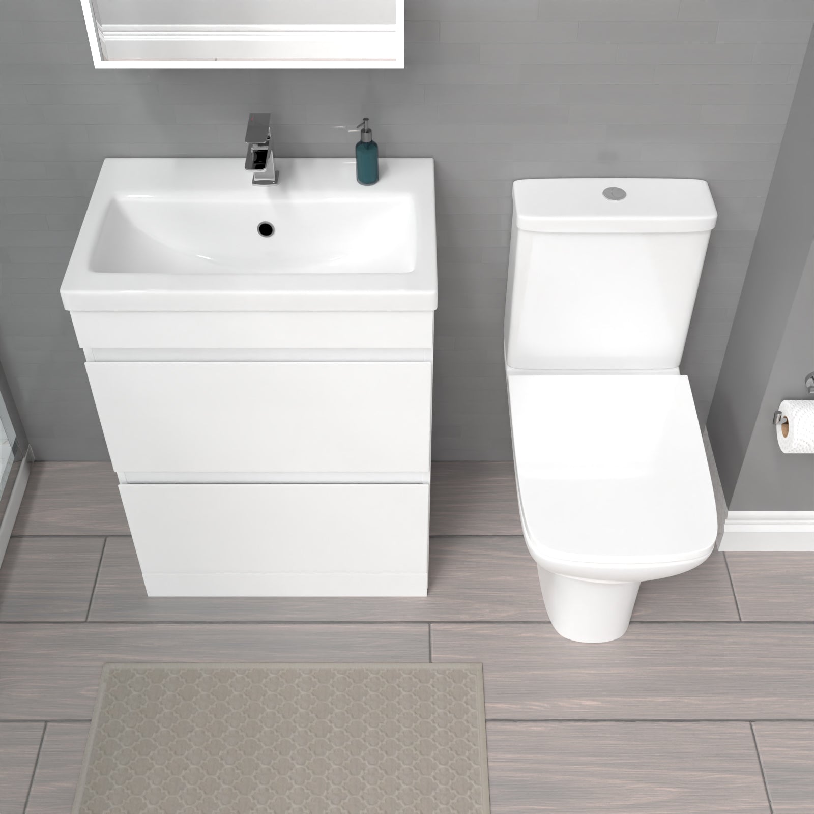 Alaska 600mm White 2 Drawers Basin Vanity Unit & Close Coupled Toilet