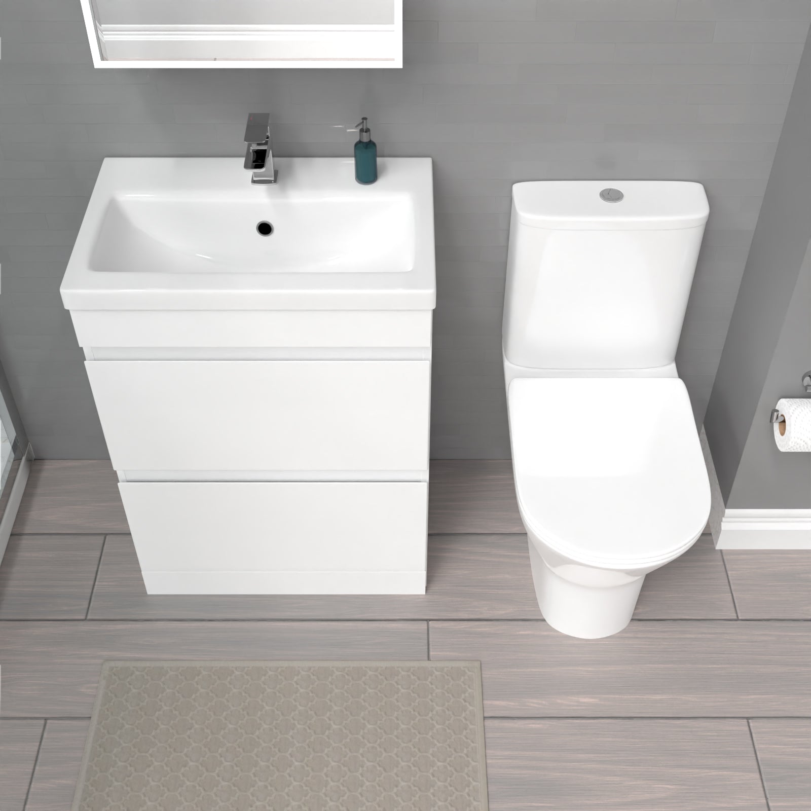 Alaska 600mm 2 Drawers Gloss Basin Vanity & Rimless Close Coupled Toilet White