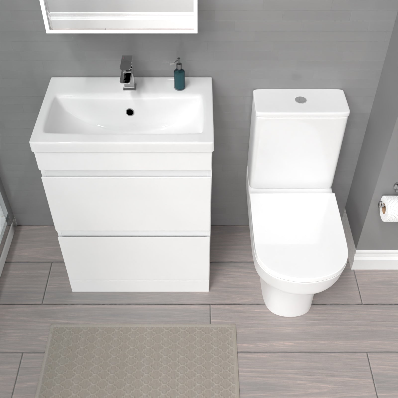 Alaska 600mm 2 Drawers Gloss Basin Vanity & Close Coupled Toilet White