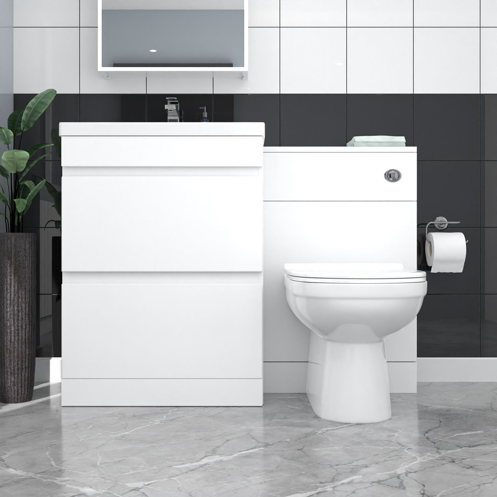 Alaska White Floor Standing 600mm Vanity Unit 2 Drawers WC Unit & BTW Toilet