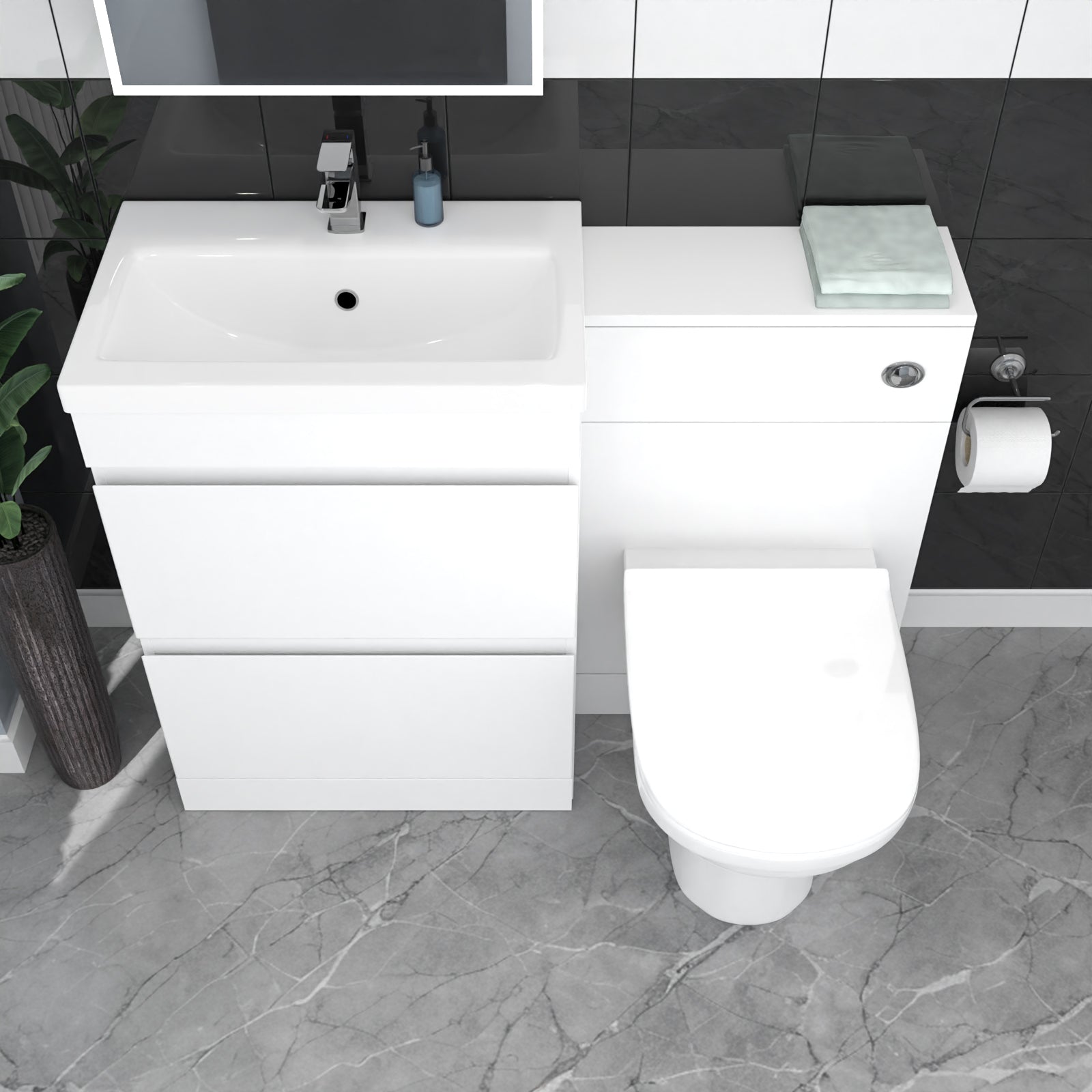 Alaska White Floor Standing 600mm Vanity Unit 2 Drawers WC Unit & BTW Toilet