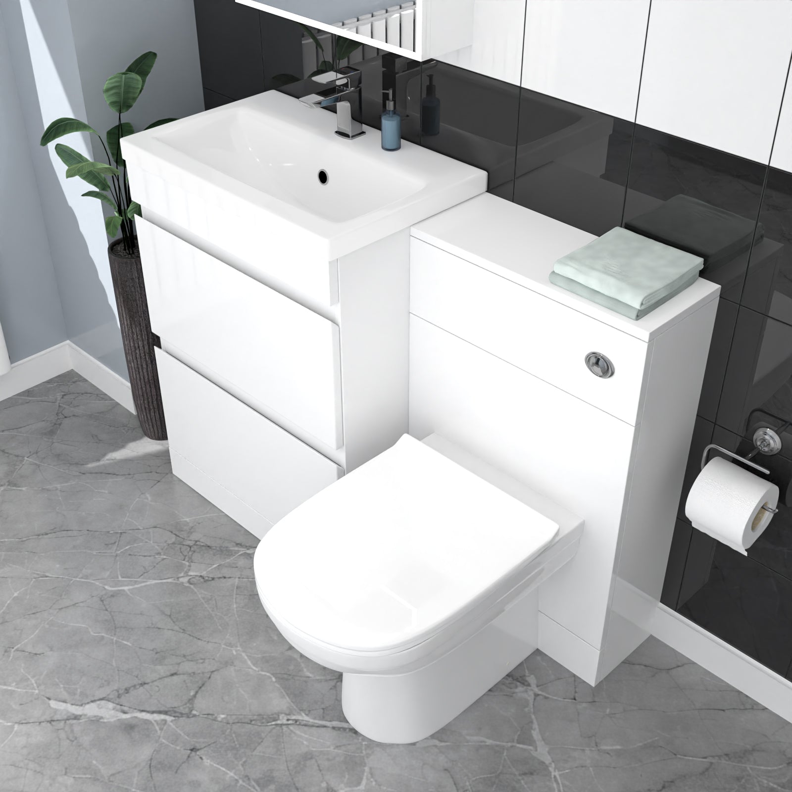 Alaska White Floor Standing 600mm Vanity Unit 2 Drawers WC Unit & BTW Toilet