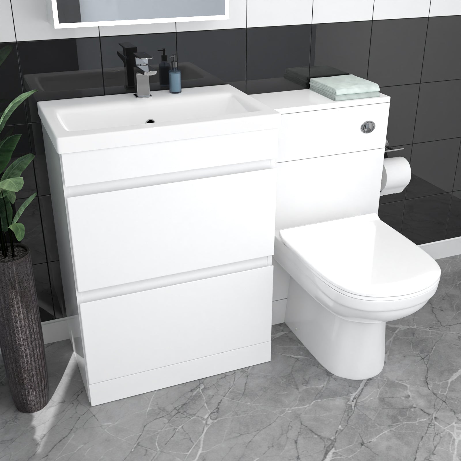 Alaska White Floor Standing 600mm Vanity Unit 2 Drawers WC Unit & BTW Toilet