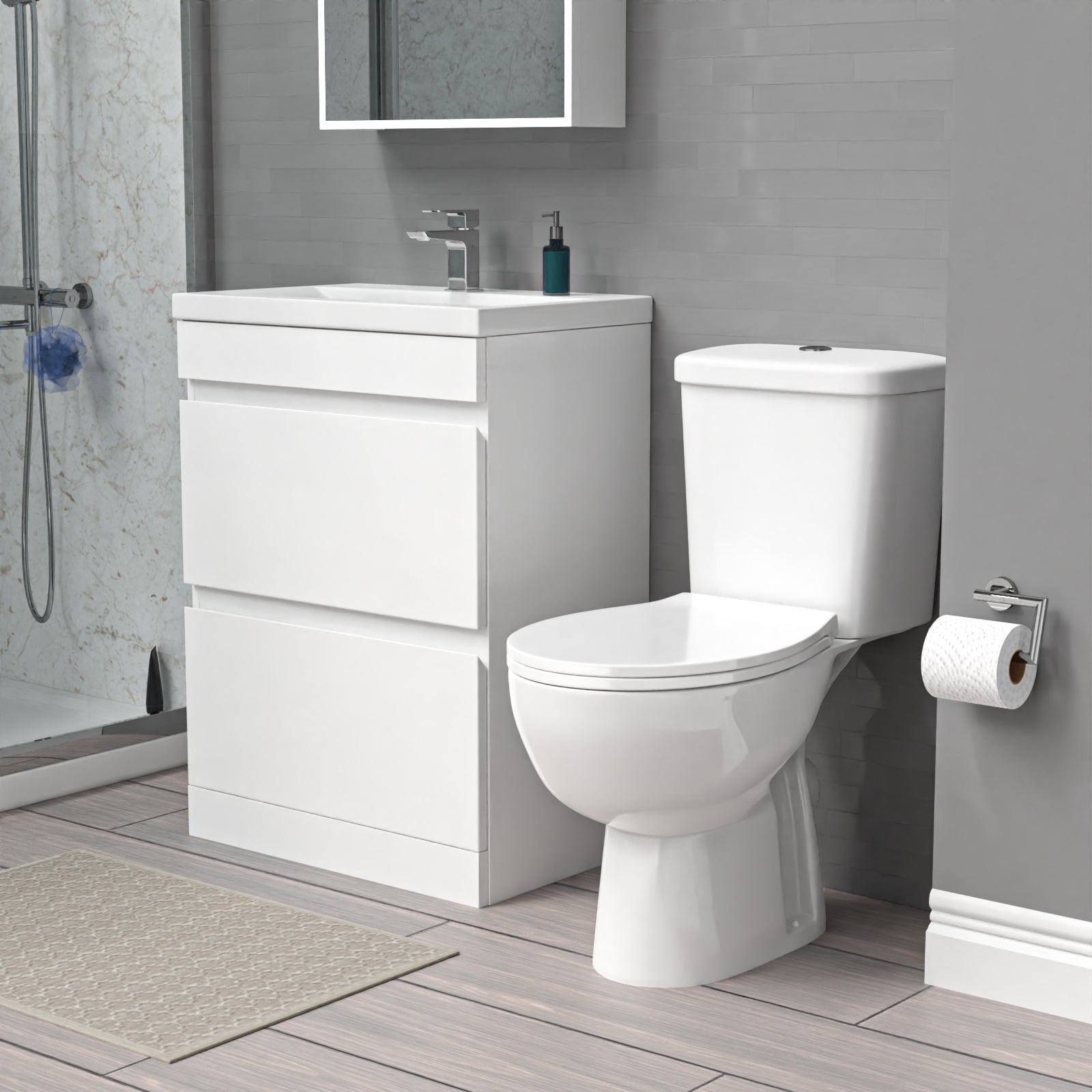 Alaska 600mm 2 Drawers White Basin Vanity Unit & Close Coupled Toilet